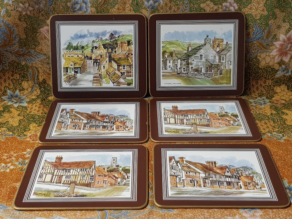 Zes mooie oude Clover Leaf placemats uit Engeland in de doos, Antiek en Kunst, Ophalen of Verzenden