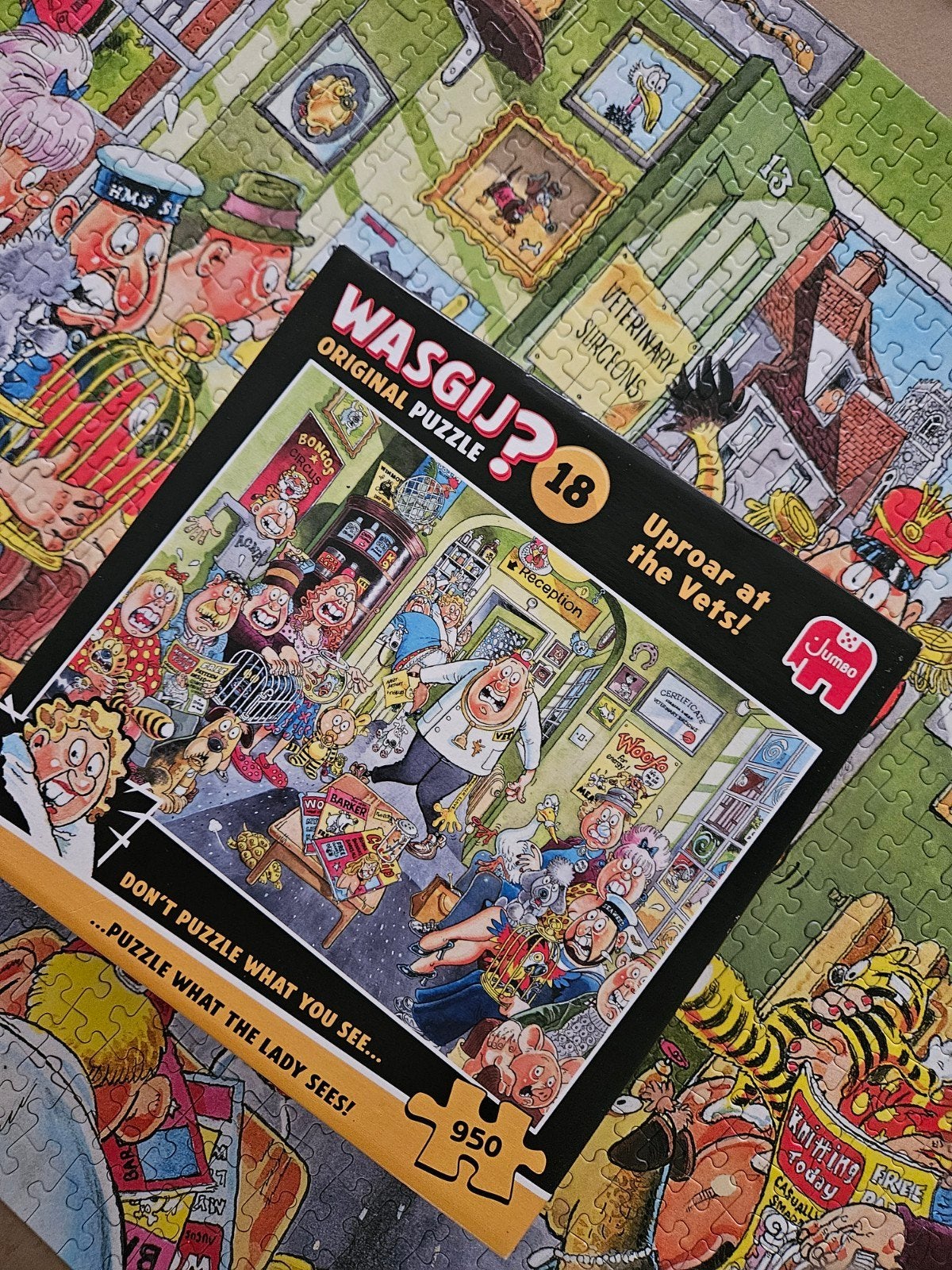 Wasgij Original Puzzel 18 - Uproar at the Vets! 950 stukjes, Ophalen, 500 t/m 1500 stukjes, Gebruikt, Legpuzzel