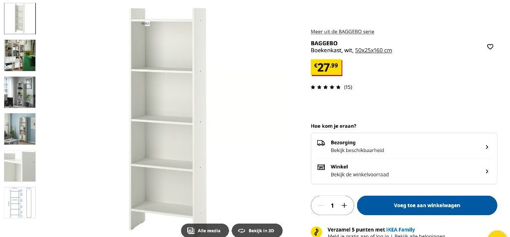 Witte IKEA BAGGEBO boekenkast – 5 planken, Ophalen, Met plank(en), 50 tot 100 cm, Zo goed als nieuw