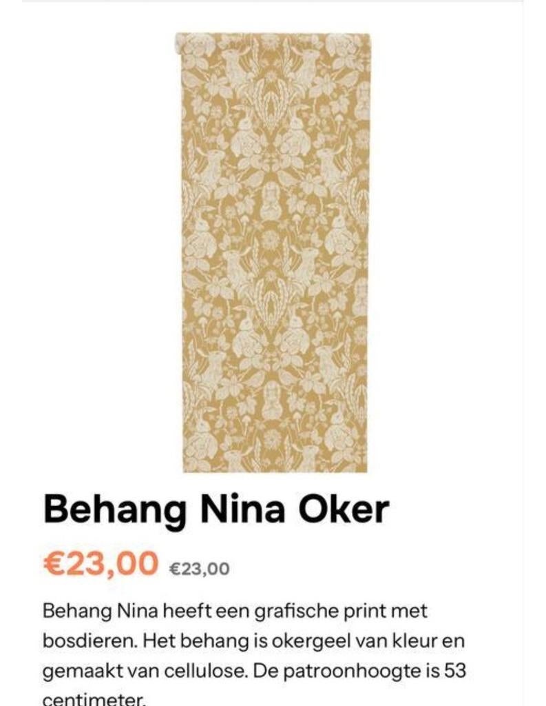 GEZOCHT - Geel behang Kwantum Nina Oker, Huis en Inrichting, Stoffering | Behang, Verzenden, Minder dan 10 m², Geel