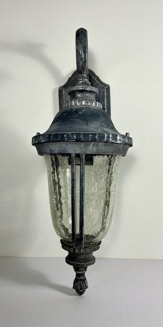 Metalen buitenlamp met craquelé glas, Wandlamp, Ophalen of Verzenden, 50 tot 250 watt, Waterbestendig