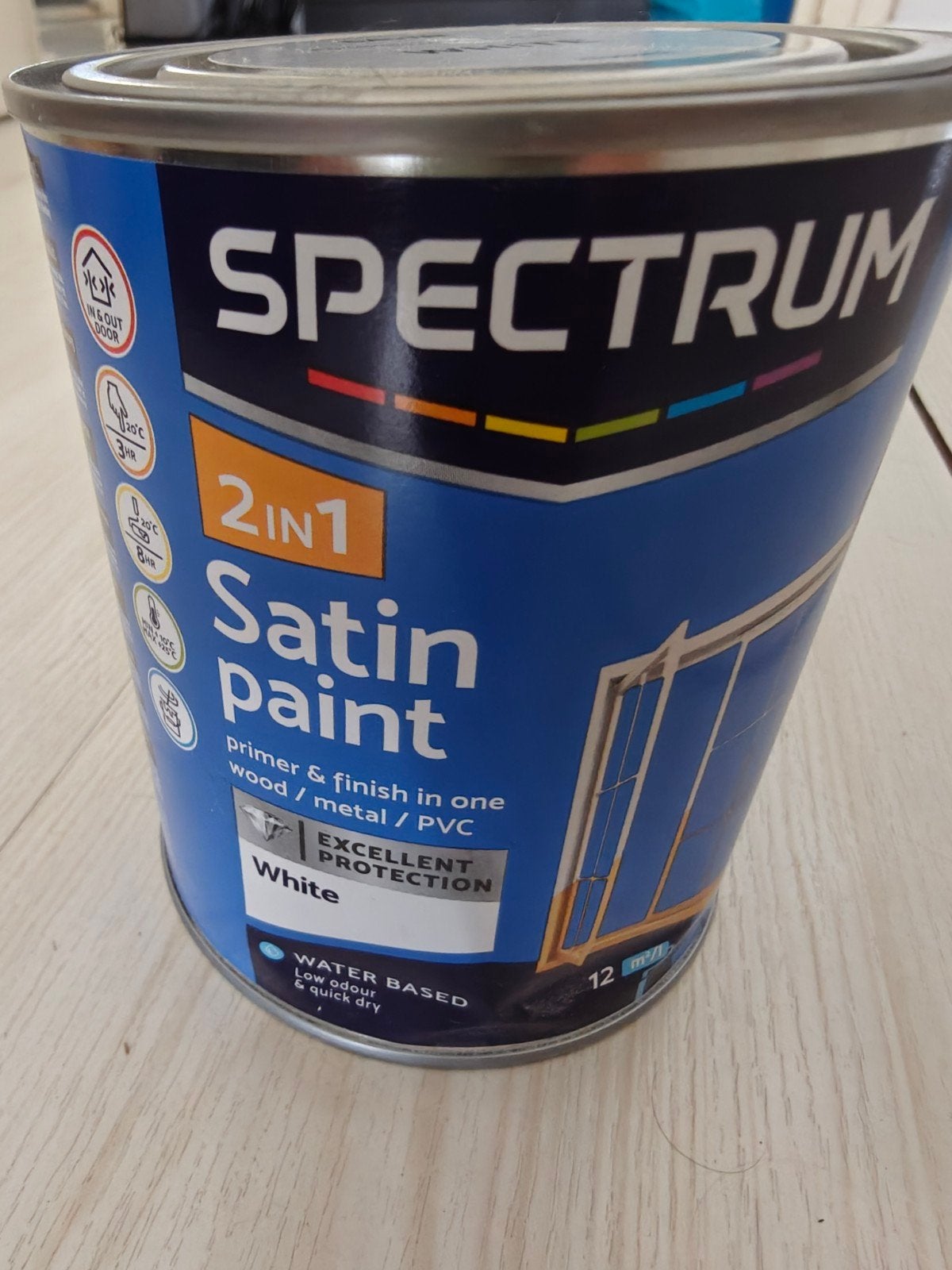 Spectrum 2-in-1 Satijnverf Wit - Primer & Aflak in één, Doe-het-zelf en Verbouw, Ophalen, Nieuw, Wit