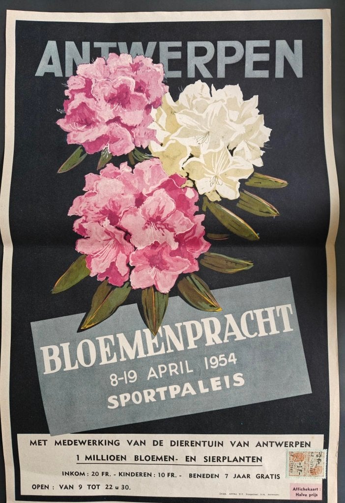 prachtige kleine Antwerpse affiche 'Bloemenpracht' 1954, Verzamelen, Ophalen of Verzenden, Zo goed als nieuw