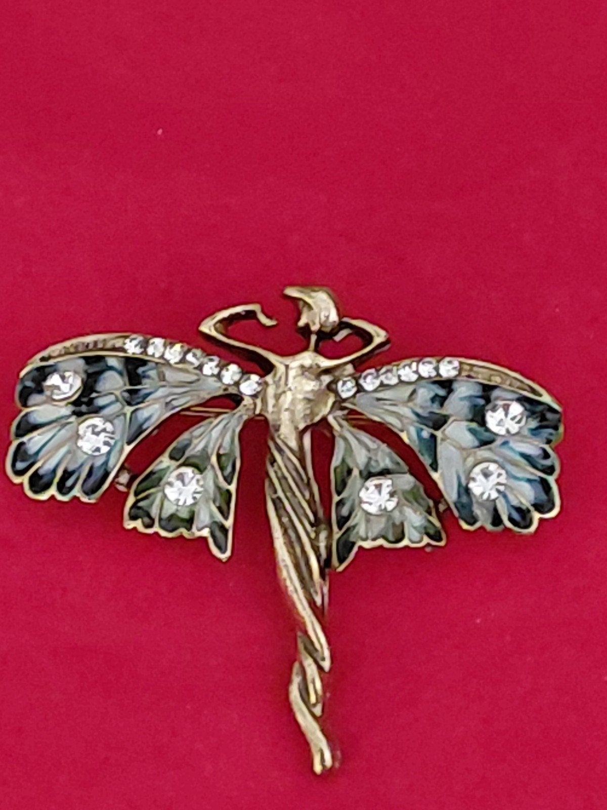Elegante Libelle Broche met Strass Emaille jugendstil stijl, Sieraden, Tassen en Uiterlijk, Overige materialen, 4 tot 7 cm, Blauw