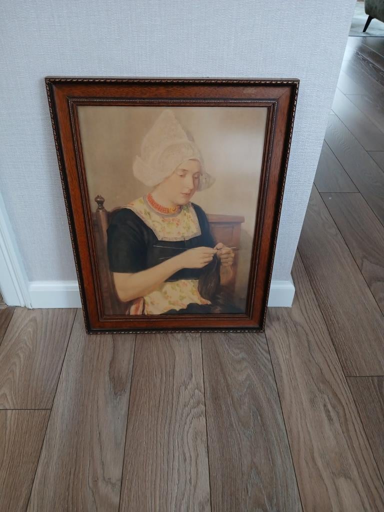 Prent Volendam achter glas in mooie houten lijst, Ophalen