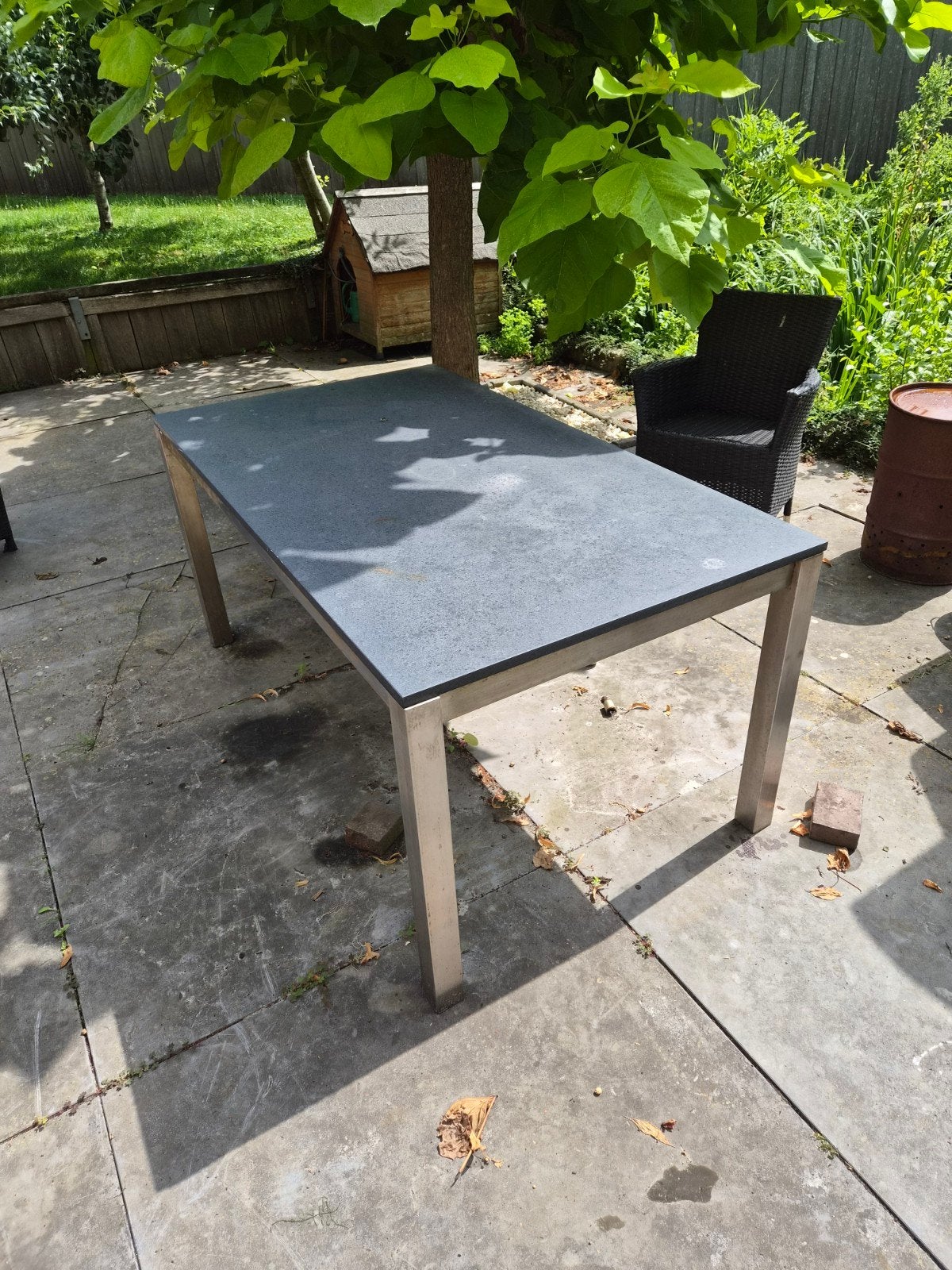 Tuintafel met marmeren blad en RVS poten (160x90x74 cm), Ophalen