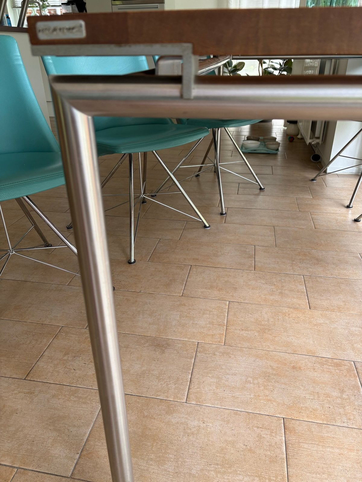 Bert Plantagie Eettafel Massief Eiken 100x220cm RVS, Ophalen, Gebruikt, 100 tot 150 cm, Eikenhout