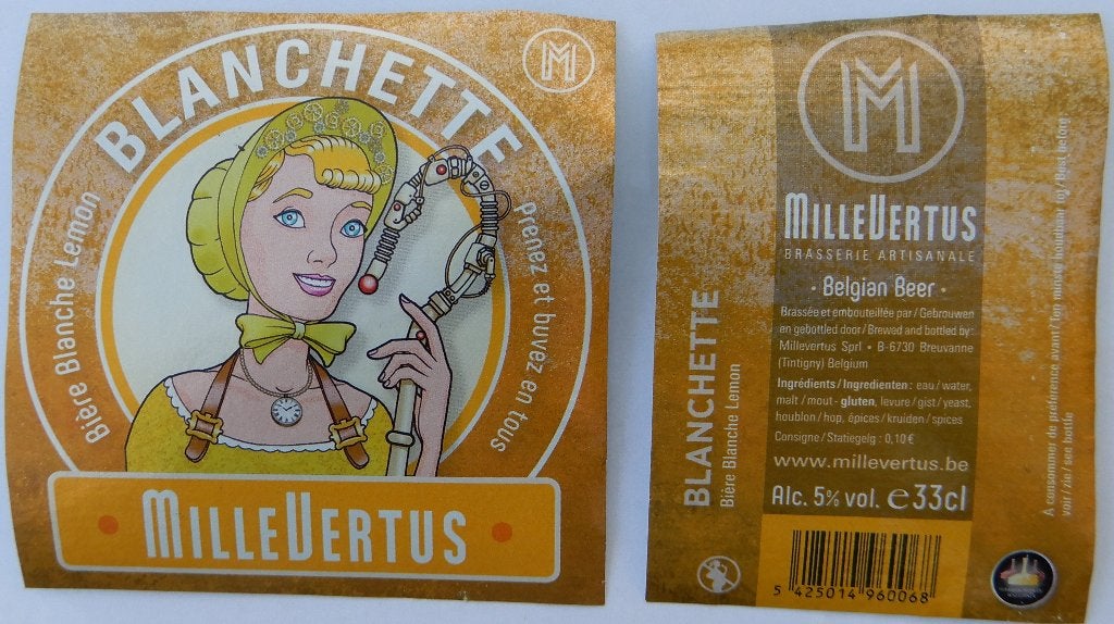 Bieretiket Blanchette brouwerij Millevertus (5q4), Verzenden, Gebruikt, Overige typen, Overige merken