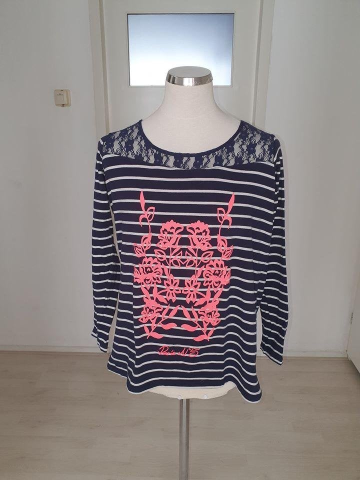 Desigual gestreepte top met kant en bloemenprint maat XL, Kleding | Dames, Truien en Vesten, Blauw, Maat 46/48 (XL) of groter