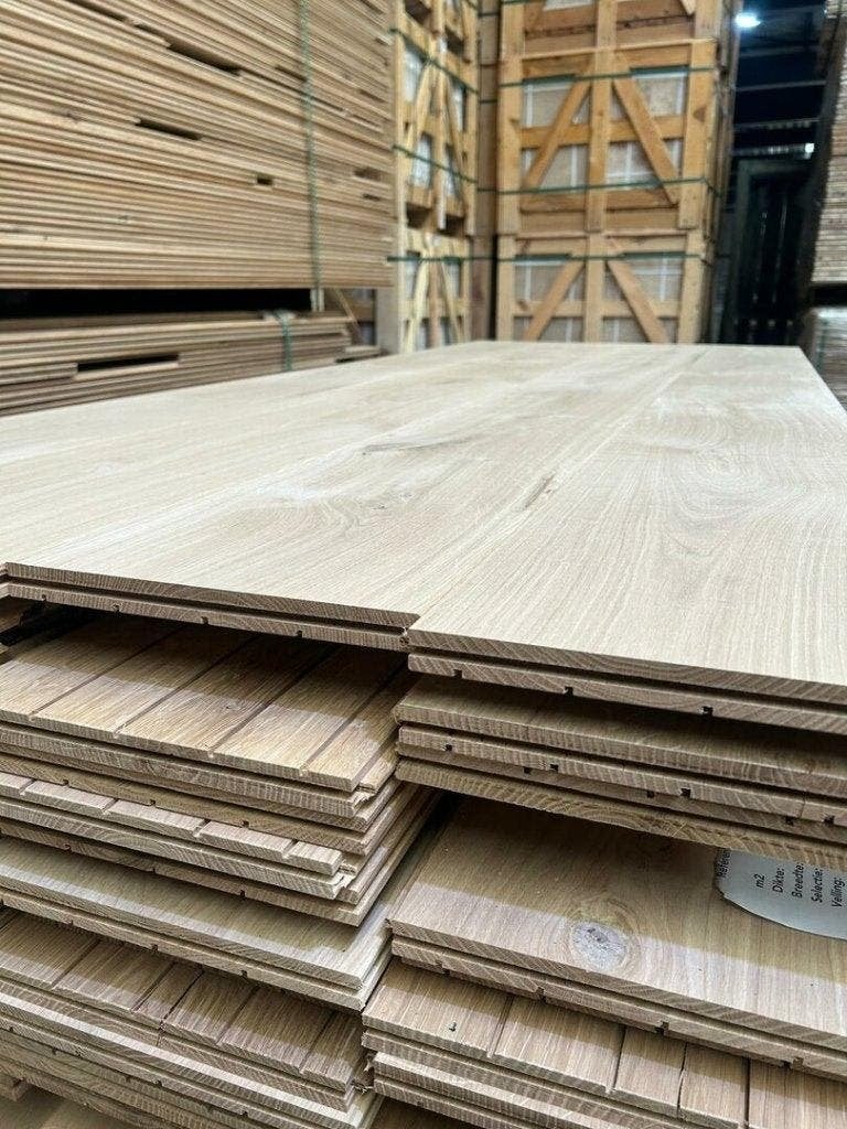 NIEUWE VLOER; MASSIEF FRANS EIKEN VLOERDELEN UNIEKE BREEDTE!, Huis en Inrichting, Stoffering | Vloerbedekking, Nieuw, Parket, 75 m² of meer