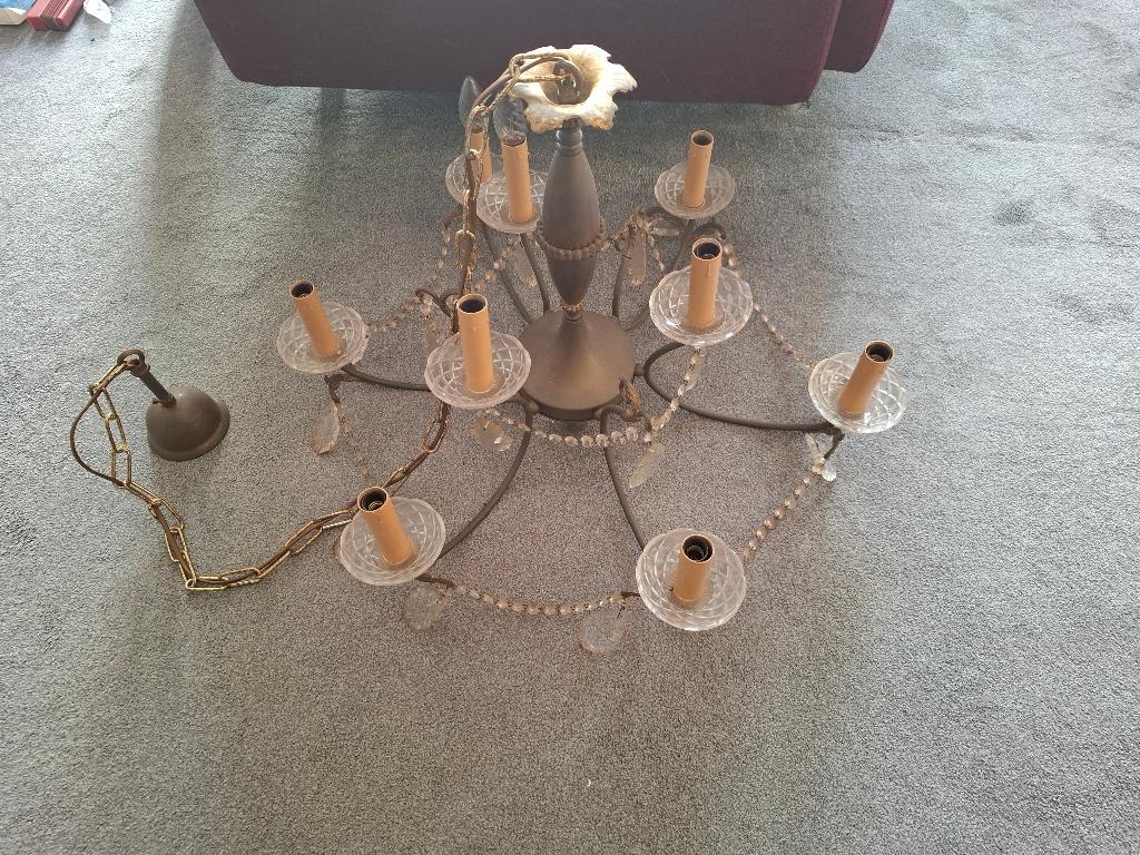 Kroonluchter koper brons, Ophalen, Gebruikt, Glas