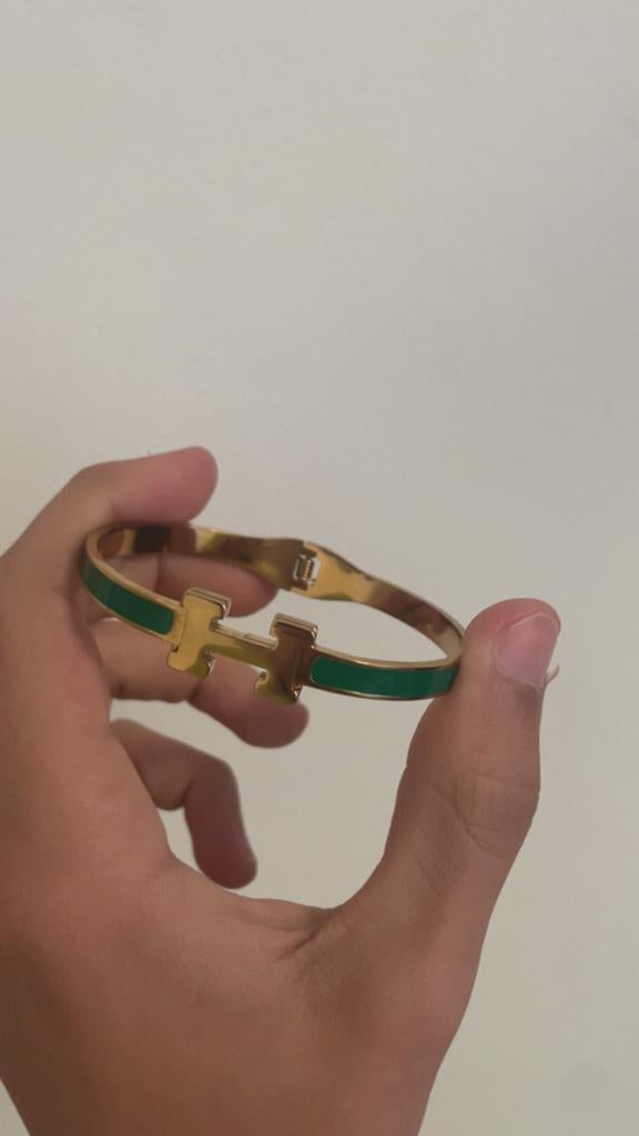 Hermès Armband - Groen en Goudkleurig, Sieraden, Tassen en Uiterlijk, Armbanden, Ophalen of Verzenden, Zo goed als nieuw, Groen