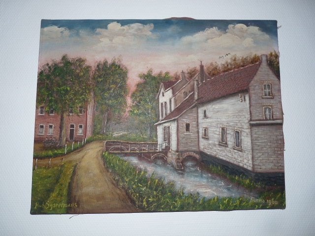 schilderij anno 1960 in Rothem gem Meerssen, Ophalen of Verzenden, Origineel werk, Stads- / dorpsgezicht, Doek