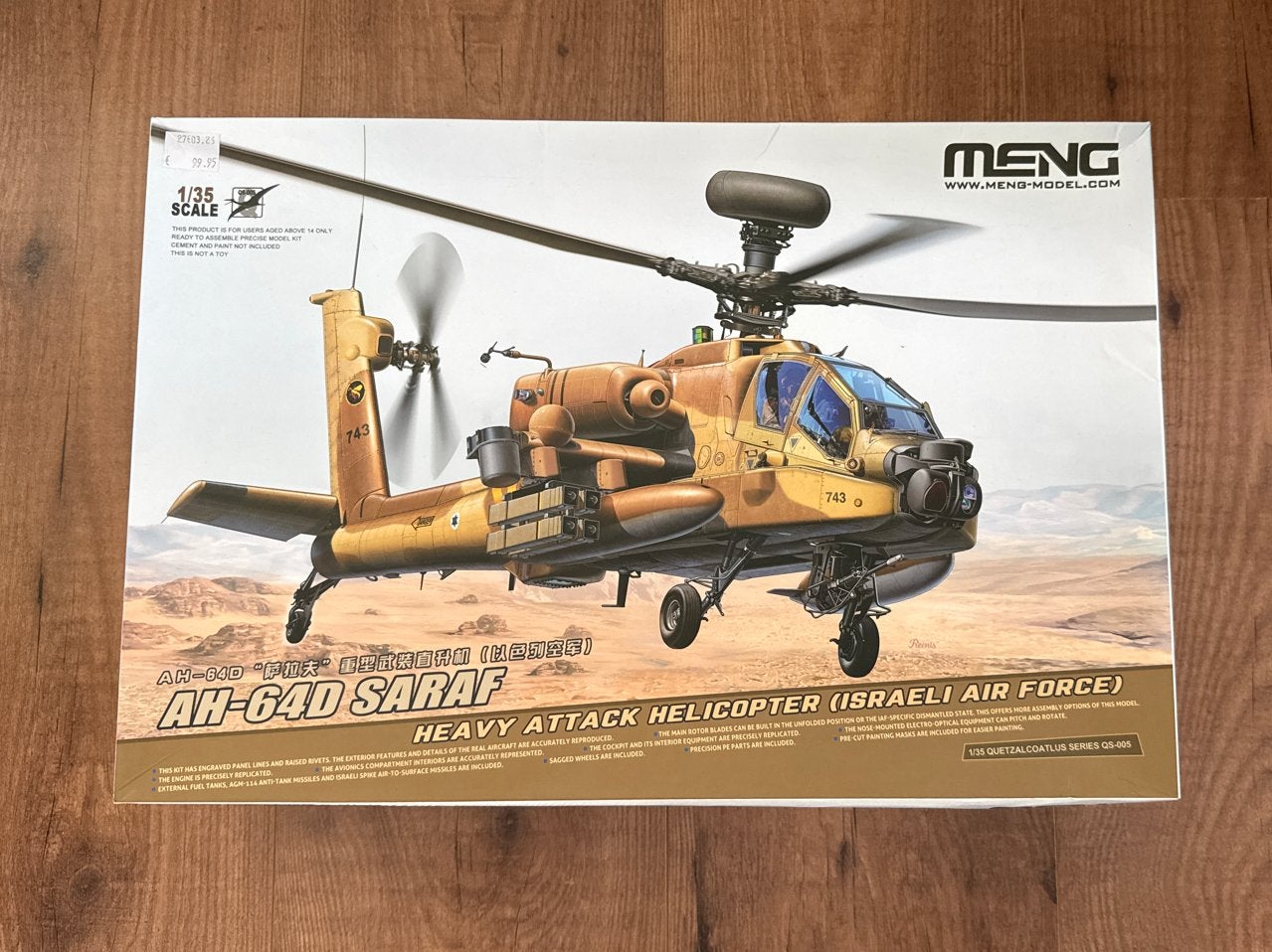 Meng AH-64D Saraf Apache Helikopter Modelbouwkit, Overige merken, Helikopter, Nieuw, Ophalen of Verzenden