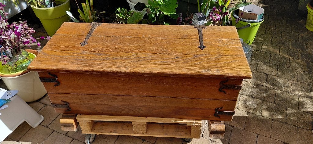 Dekenkist, Huis en Inrichting, Woonaccessoires | Kisten, Ophalen, Gebruikt, Eikenhout, Minder dan 50 cm
