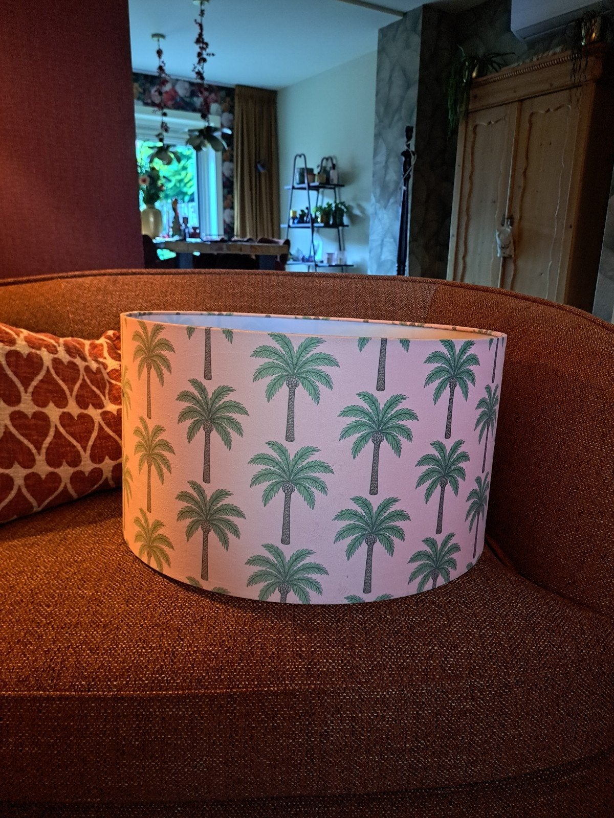 Nieuwe roze lampenkap met palmbomen - 50x30 cm, Ophalen, Roze
