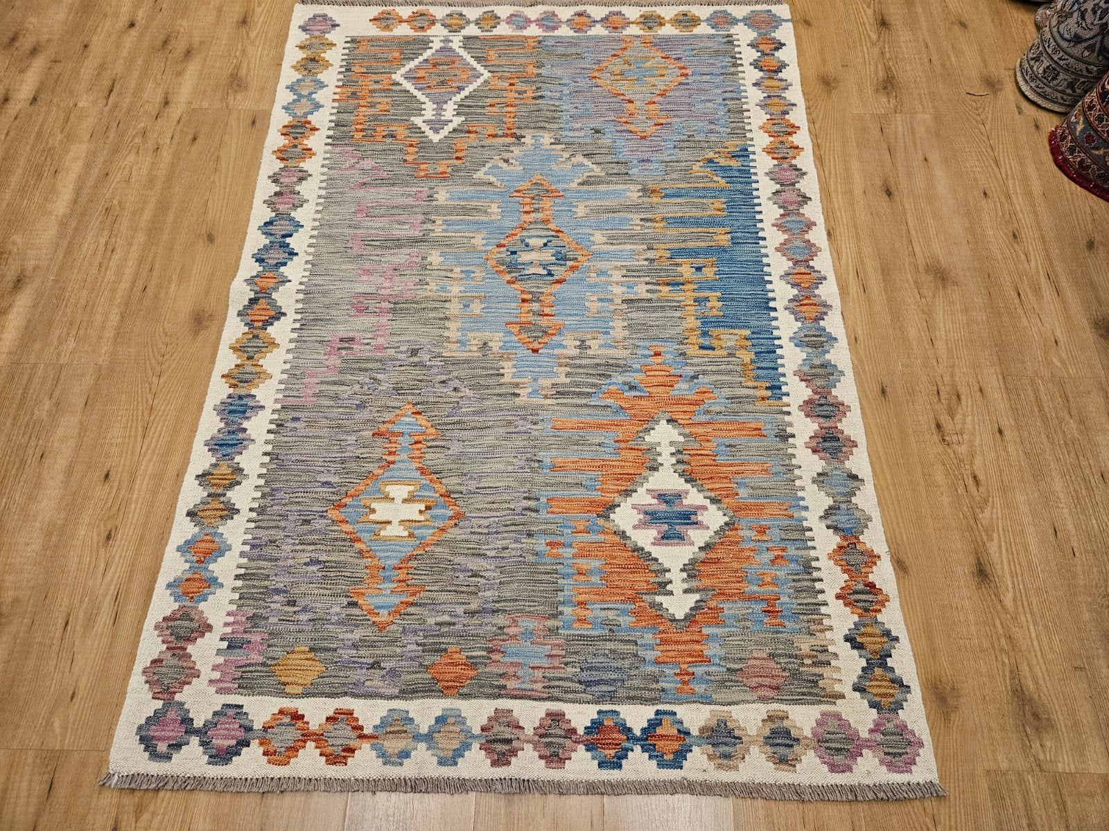 Handgeweven oosterse wollen kelim 179x126, Info@SlatsAntiek.nl, Crème, 100 tot 150 cm, Vof Slats Antiek