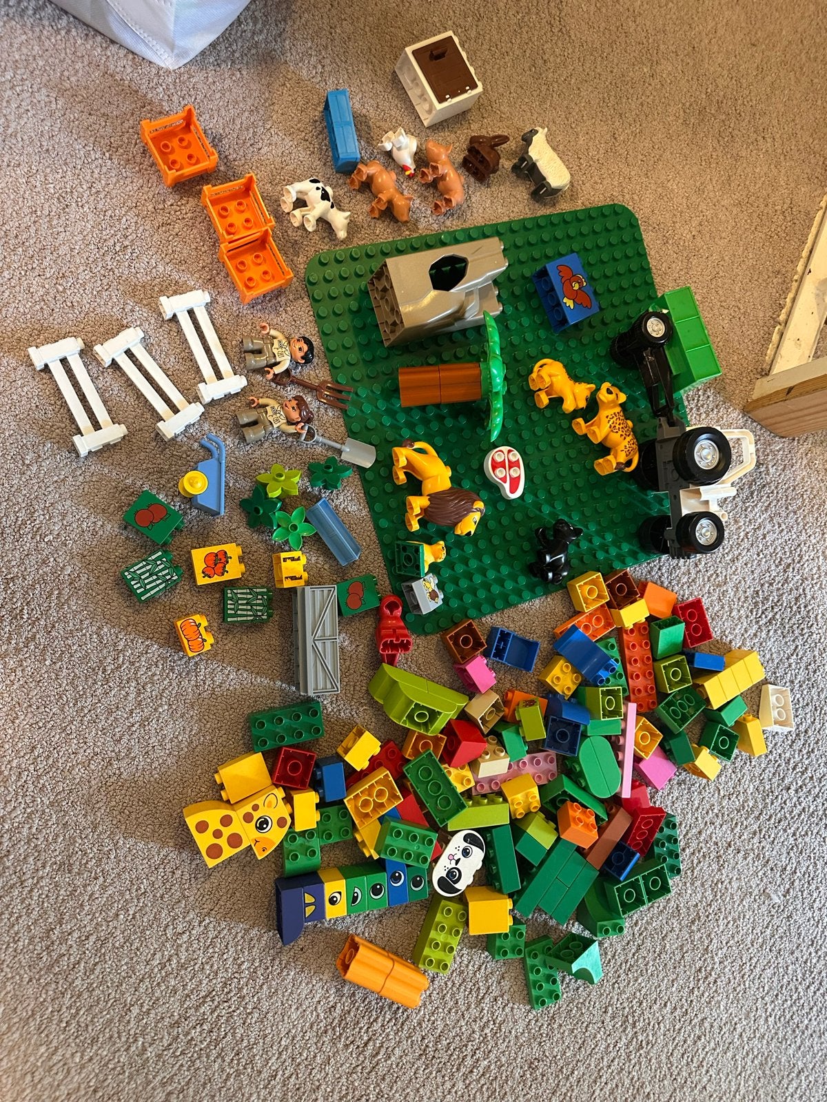 Grote partij LEGO Duplo met dieren, figuren en grondplaat, Ophalen, Inclusief minifiguren, Gebruikt, Duplo