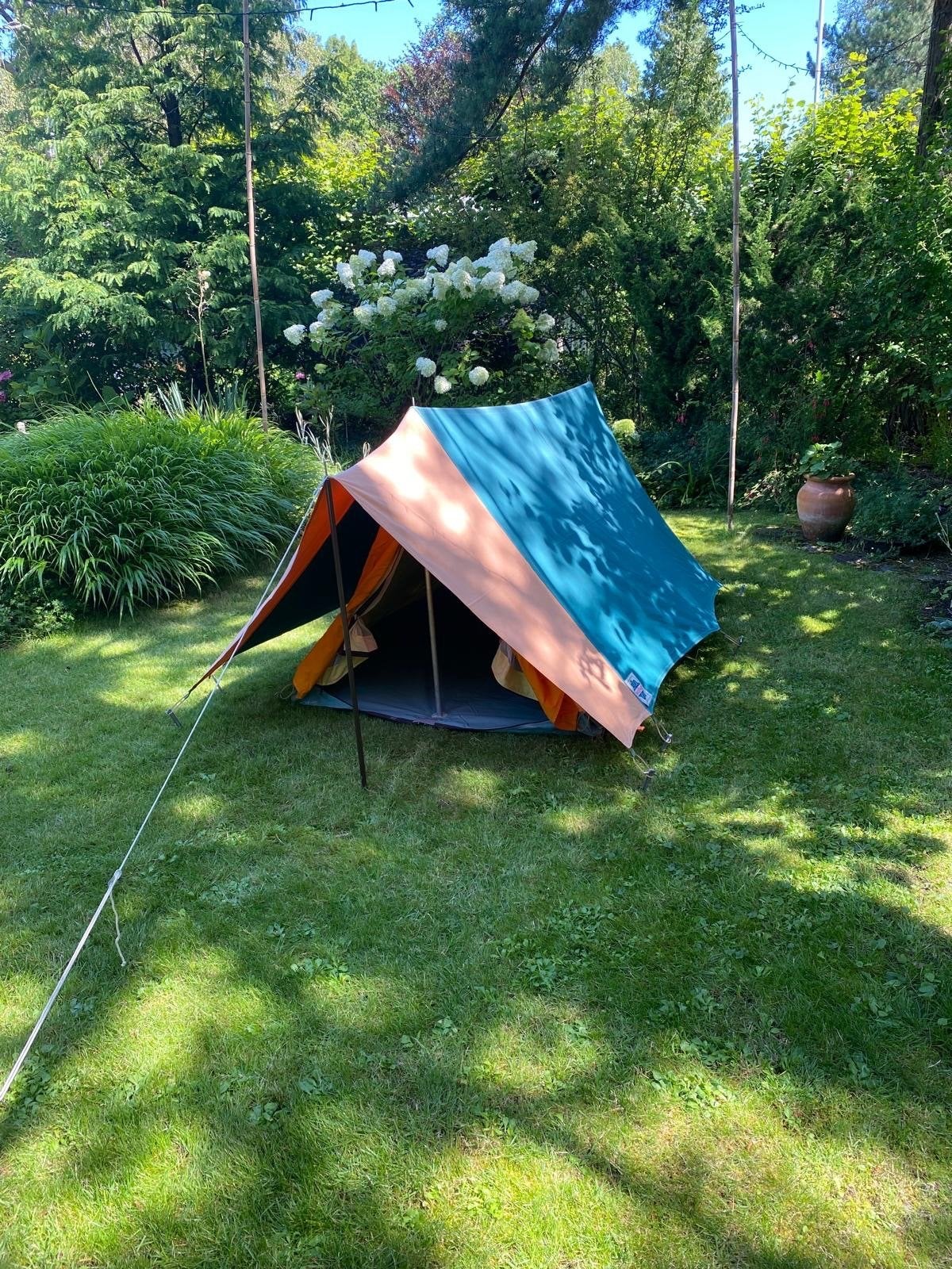 Retro katoenen tent groen/oranje voor 2 kind/1 volwassenen, Caravans en Kamperen, Tenten, Ophalen of Verzenden, Gebruikt, Tot en met 2