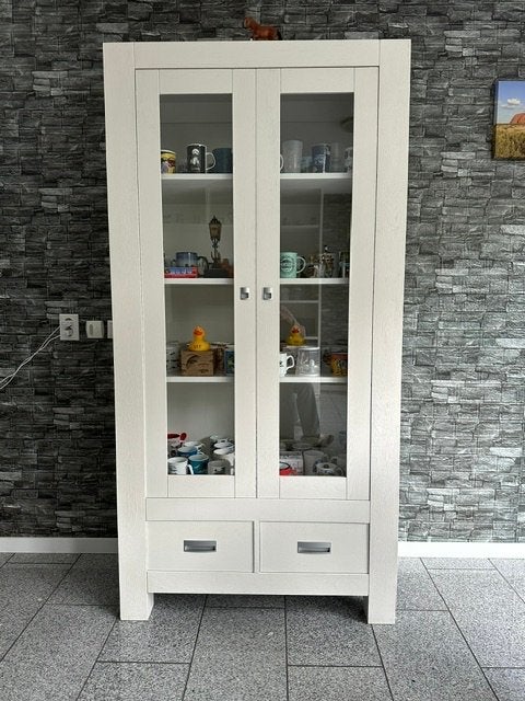 Sidetable, salontafel, vitrinekasten en plantenzuilen eiken, Huis en Inrichting, Kasten | Vitrinekasten, Ophalen, Gebruikt, 100 tot 150 cm