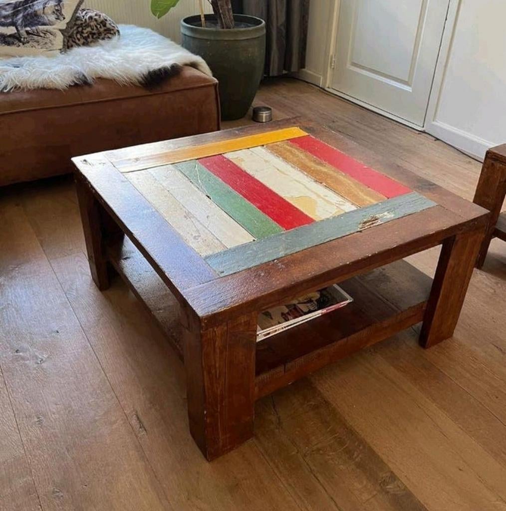 Salontafel met tijdschriftenplank 80x80x 40H, Ophalen, Gebruikt, 50 tot 100 cm, Vierkant