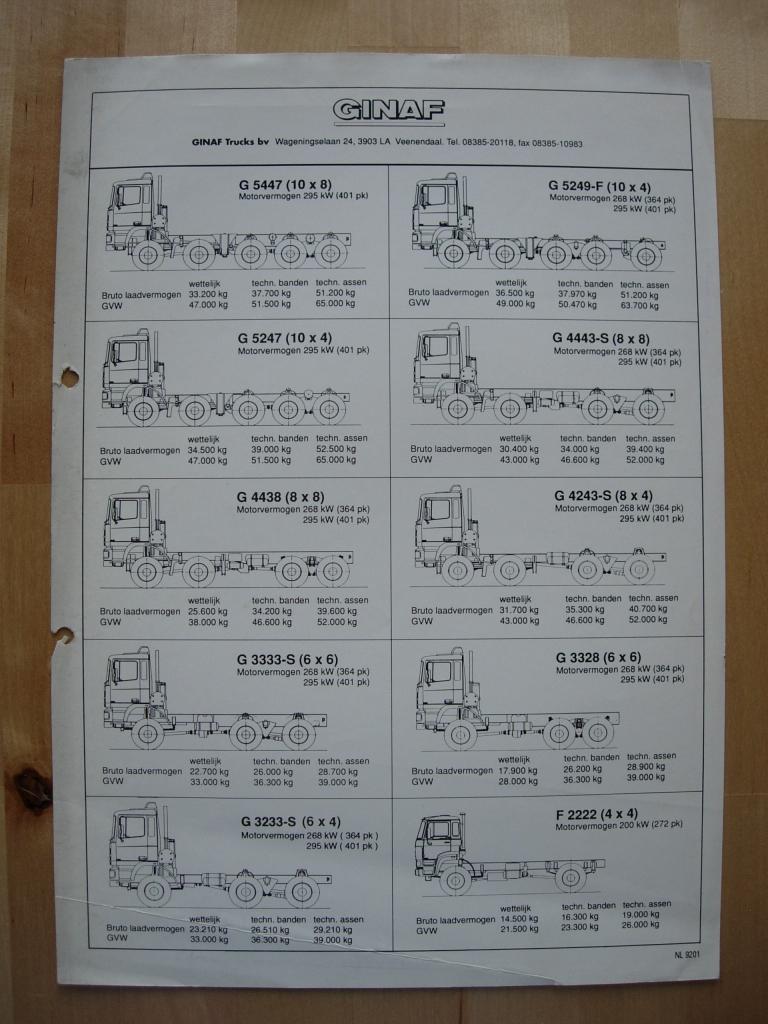 Ginaf Technische Specificatie brochure 1992 F2222 t/m G5447, Boeken, Auto's | Folders en Tijdschriften, Zo goed als nieuw, Overige merken