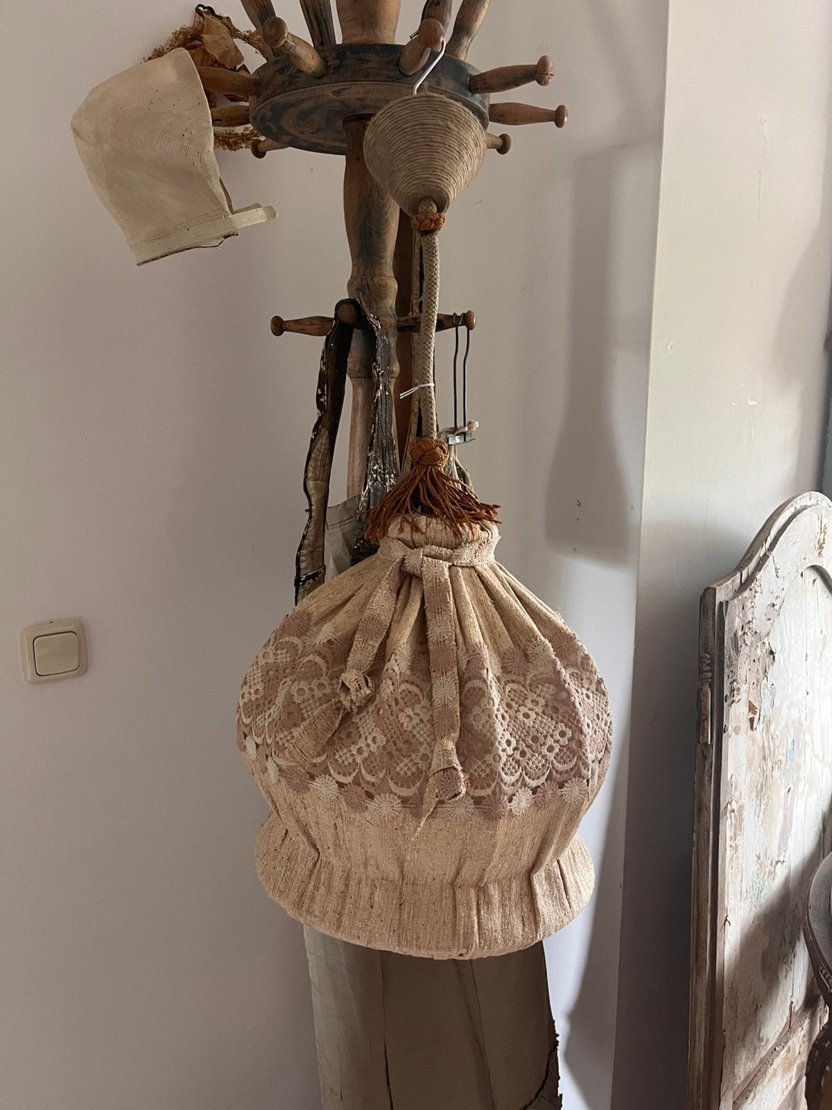 Brocante stoffen hanglamp**het geruite roosje**, Ophalen of Verzenden