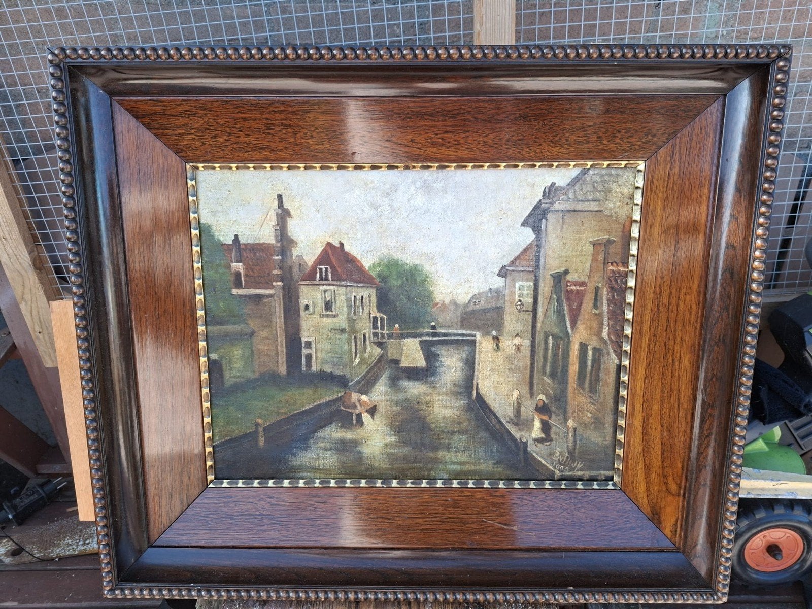 Oud Hollands Schilderij - Grachtgezicht, Gedateerd 1905, Doek, Oud hollands, Gedateerd, Ophalen of Verzenden