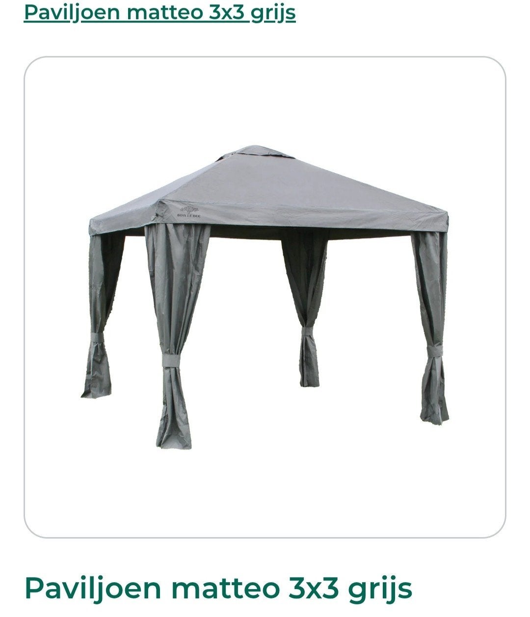 Partytent  Matteo 3x3 grijs, Ophalen, Gebruikt, Minder dan 4 meter, Paviljoen