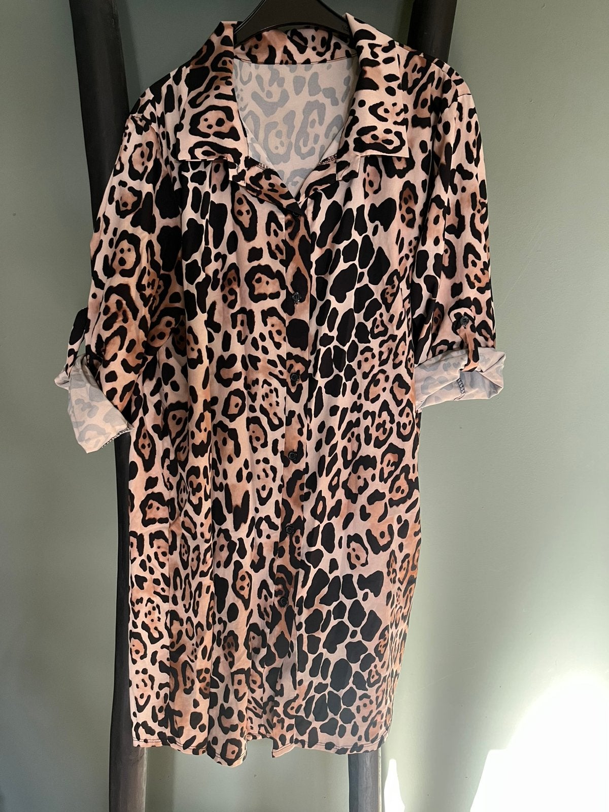 Panter blouse bruin zwart XL tuniek blouses jurk, Verzenden, Zo goed als nieuw, Maat 46/48 (XL) of groter, Bruin
