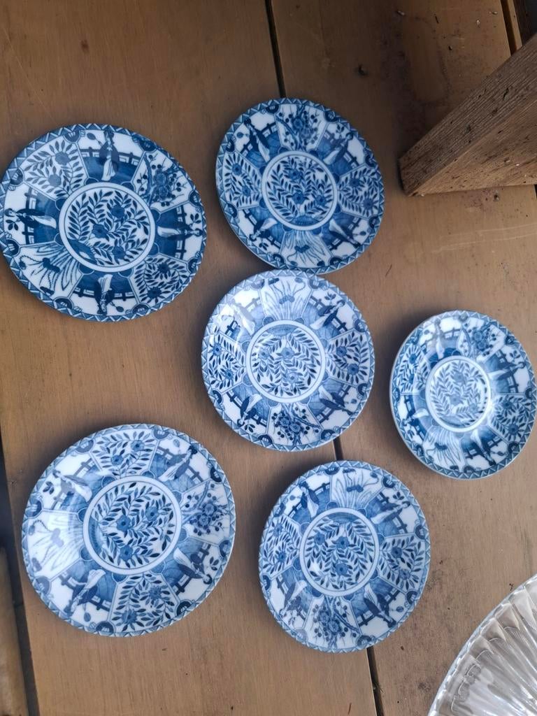6 kleine schoteltjes met blauw-witte Chinese bedrukking, Antiek en Kunst, Ophalen