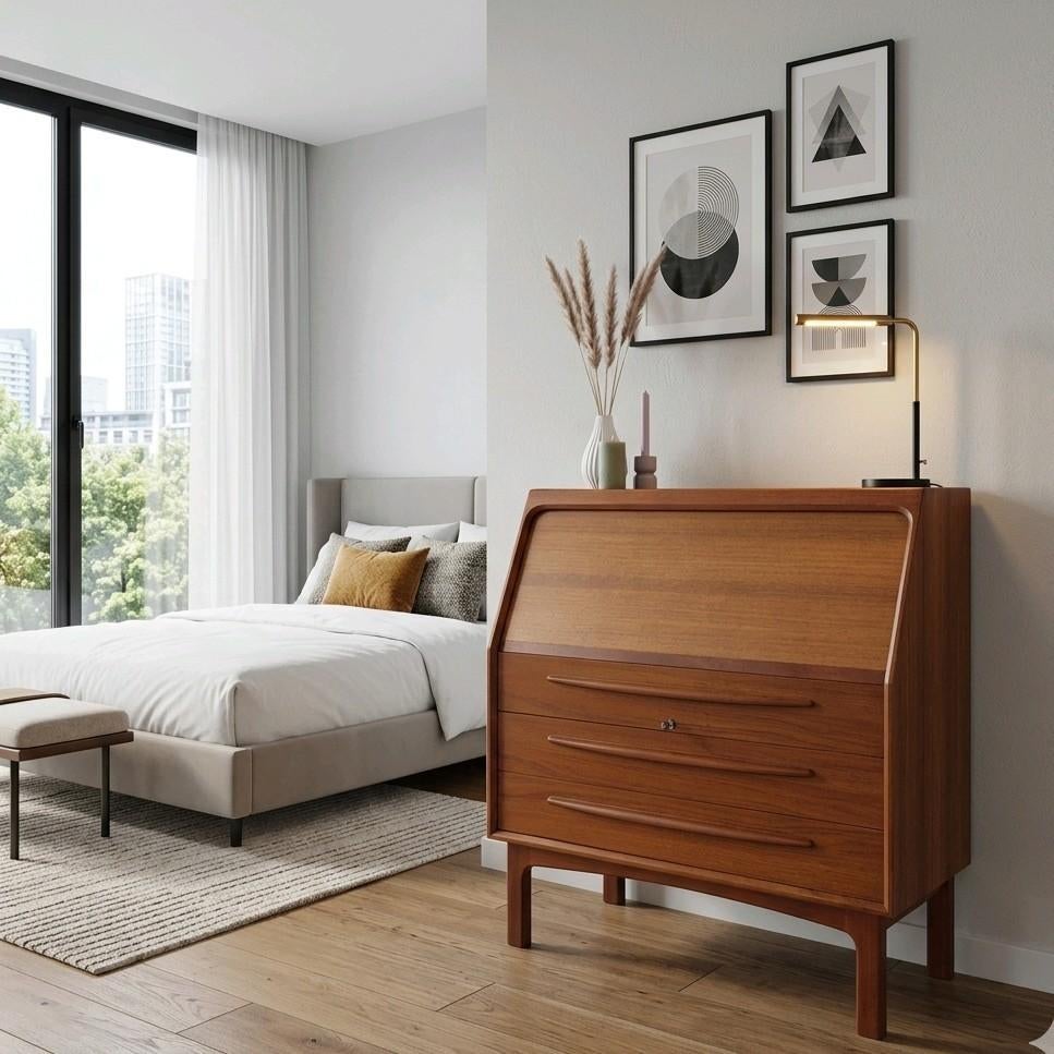 Bernhard Pedersen & Søn, vintage Deense secretaire, kaptafel, Ophalen, Bernhard Pedersen & Søn, Nvt, Nvt