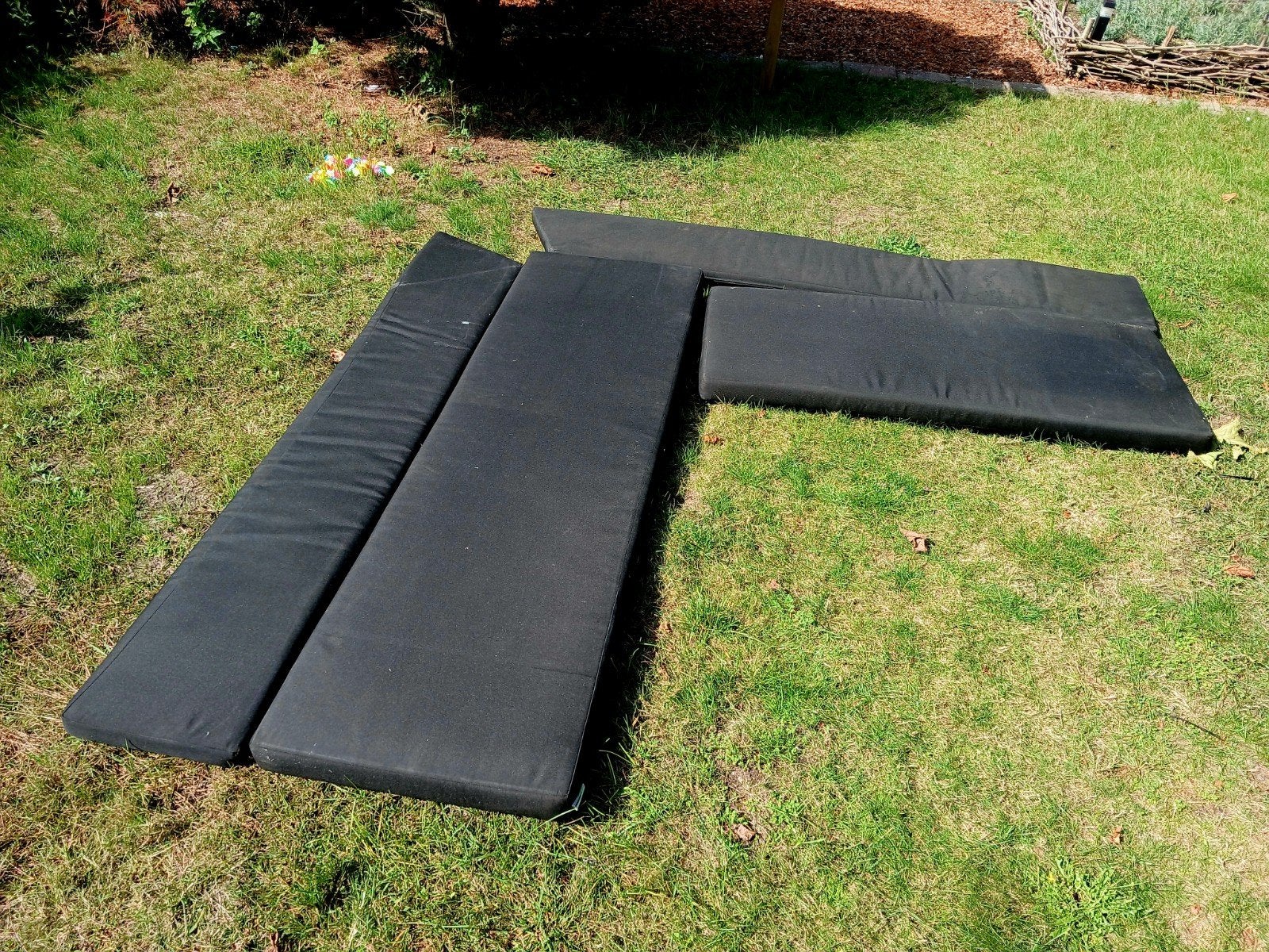 Zwarte buitenkussens voor loungebank/tuinset + hocker kussen, Ophalen of Verzenden