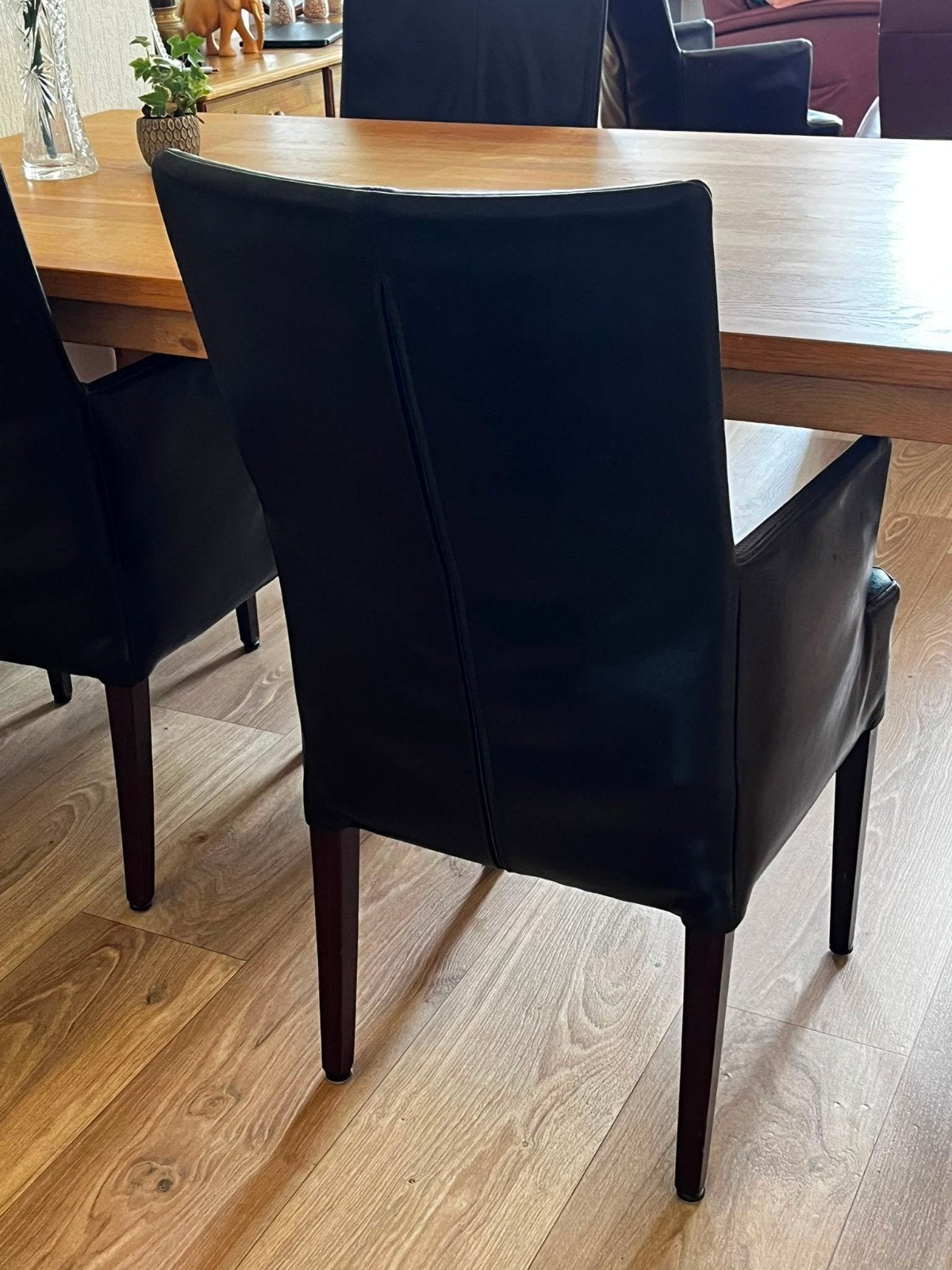 4 donkerbruine leren eetkamerstoelen, Ophalen, Gebruikt, Bruin, Leer