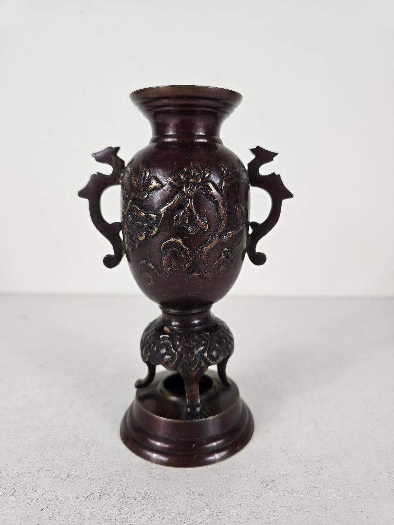 Florale vaas met draken, brons, Japan, Meiji-periode, Ophalen of Verzenden, Brons