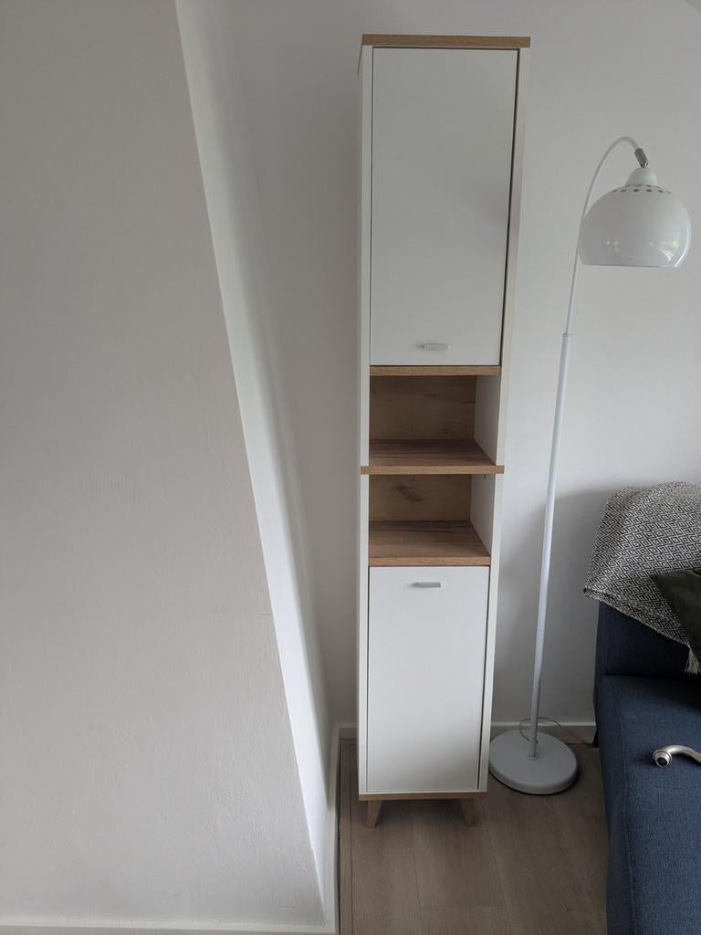 LIVARNO Hoge badkamerkast Corfu - Wit/Hout, Ophalen, (Half)hoge kast, Minder dan 50 cm, Zo goed als nieuw