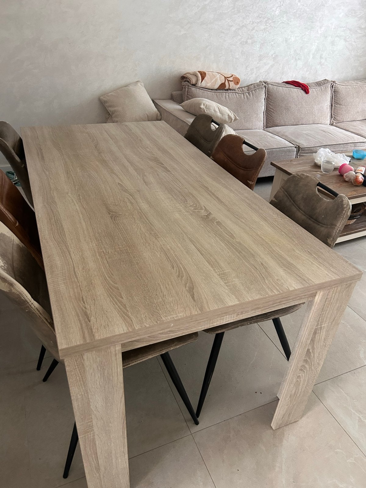 Eettafel 90x180 cm met stoelen, Ophalen, Gebruikt, 50 tot 100 cm, 150 tot 200 cm