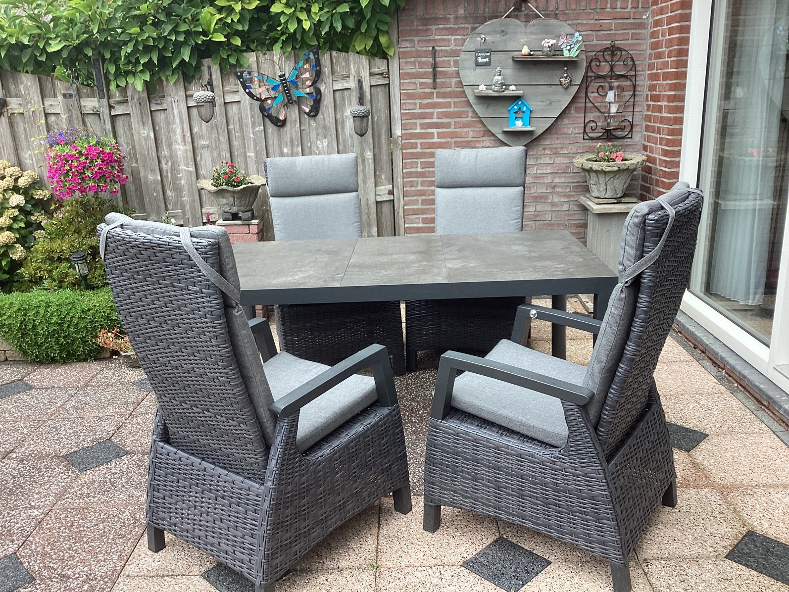 Darwin wicker verstelbare  ,tuinset ,met leistenen tafel, Ophalen, Zo goed als nieuw, Wicker