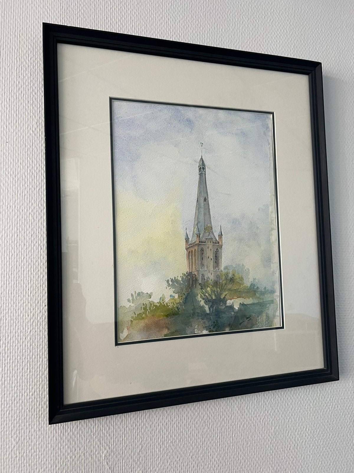 Aquarel Schilderij Steenwijk GROTE KERK 2001 - Henk Pries, Ophalen, Doek, Bijzondere lijst, Stads- / dorpsgezicht