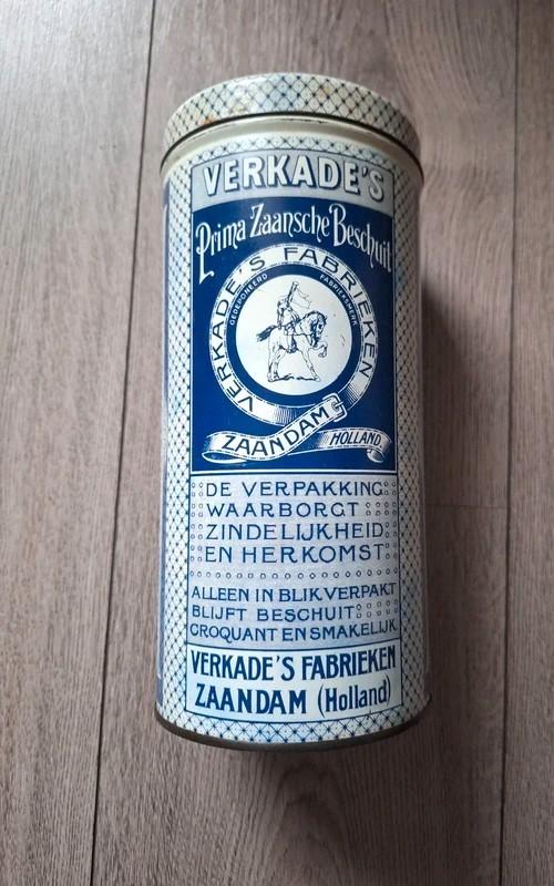 Verkade beschuit blik vintage blauw wit Zaandam retro, Ophalen of Verzenden, Gebruikt, Koek(jes), Verkade