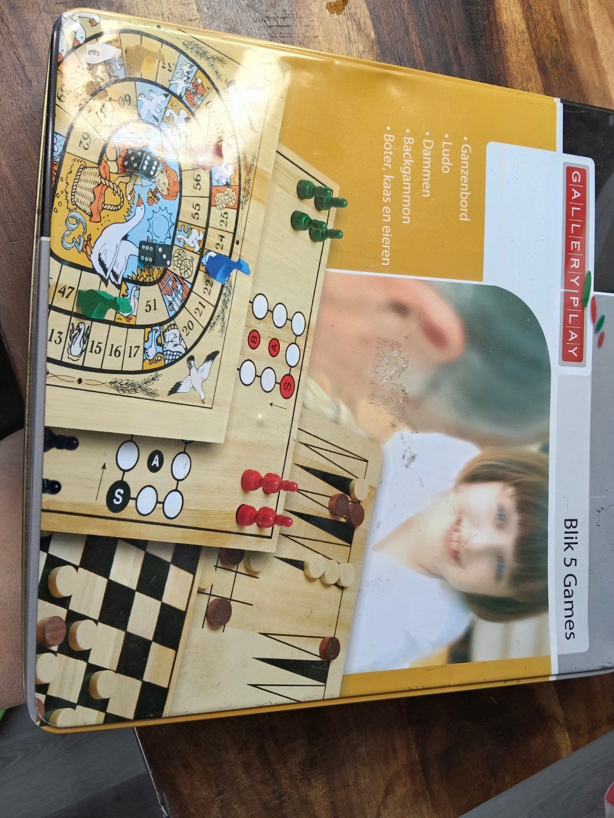 blik met 5 spellen, Hobby en Vrije tijd, Een of twee spelers, Ophalen of Verzenden, Gebruikt, GALLERY PLAY