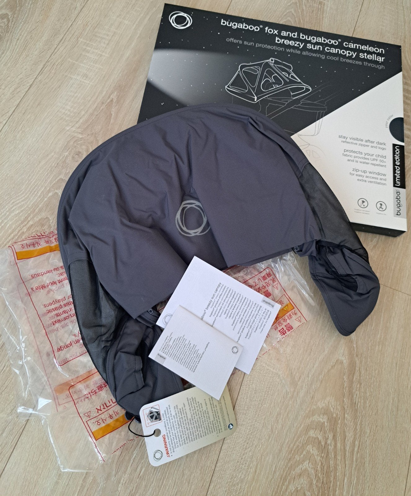NIEUW.Bugaboo Fox/Cameleon/ Lynx breezykap -Stellar Blue, Ophalen of Verzenden, Nieuw, Zonnekap