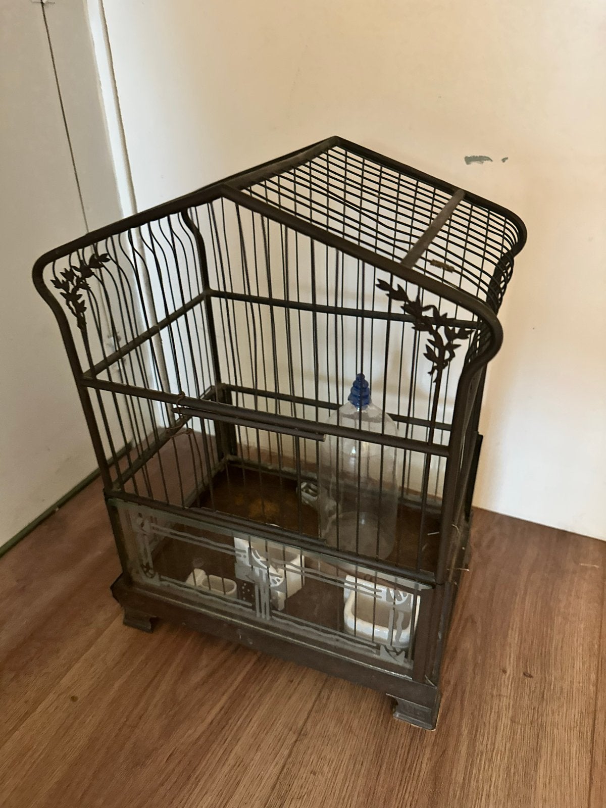 Vintage metalen vogelkooi met sierornamenten, Ophalen, Metaal, Vogelkooi