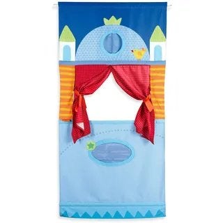 HABA Deurtheater met 4 handpoppen - Zo goed als nieuw, Kinderen en Baby's, Speelgoed | Poppen, Ophalen of Verzenden, Zo goed als nieuw