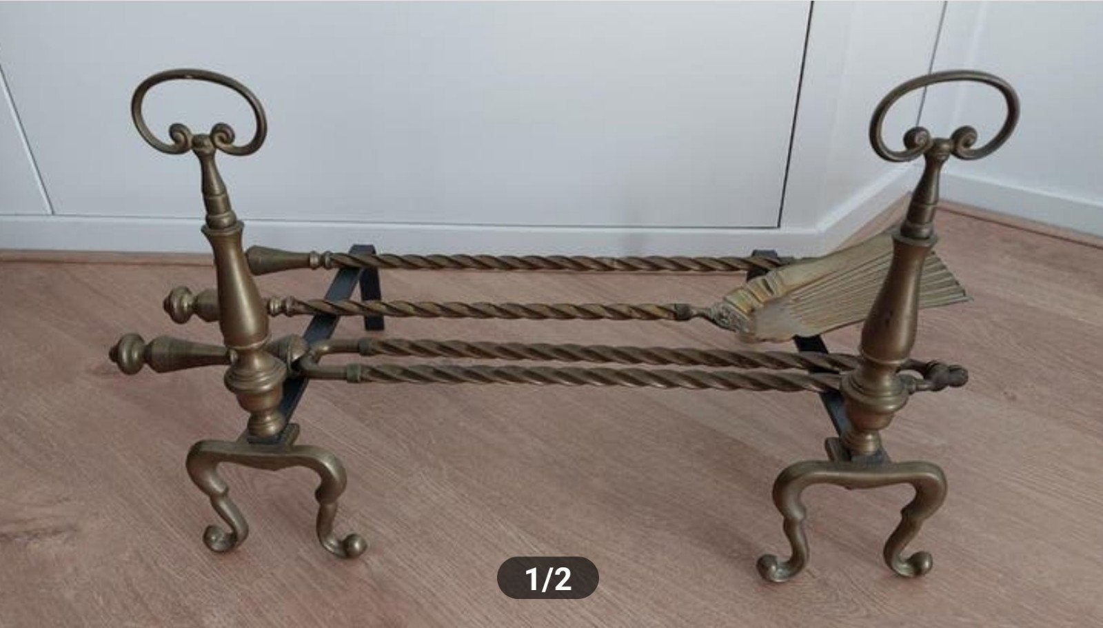 Antieke messing haardset met gereedschap, Ophalen of Verzenden, Gebruikt, Inbouwhaard, Overige soorten