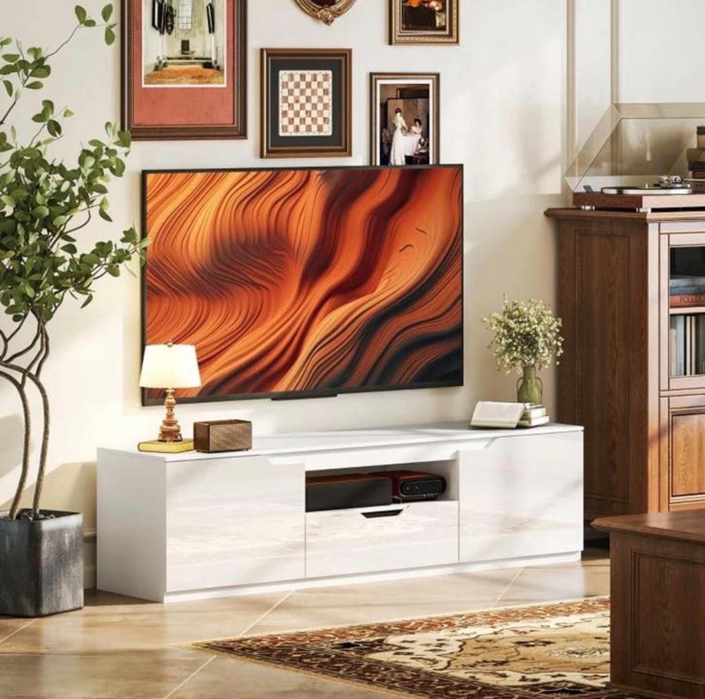 HOMCOM TV-meubel Hoogglans Wit voor TV's tot 65 inch NIEUW, Overige materialen, 150 tot 200 cm, Nieuw, Ophalen of Verzenden