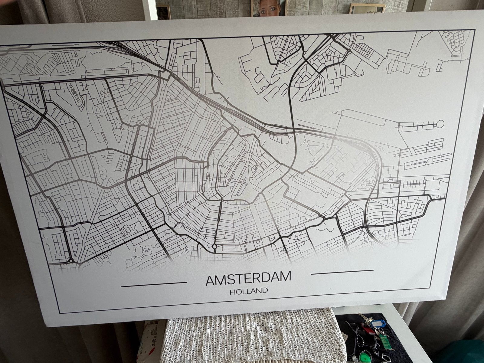 Canvas schilderij plattegrond Amsterdam 115x75 cm, Ophalen, Zo goed als nieuw, Overige onderwerpen