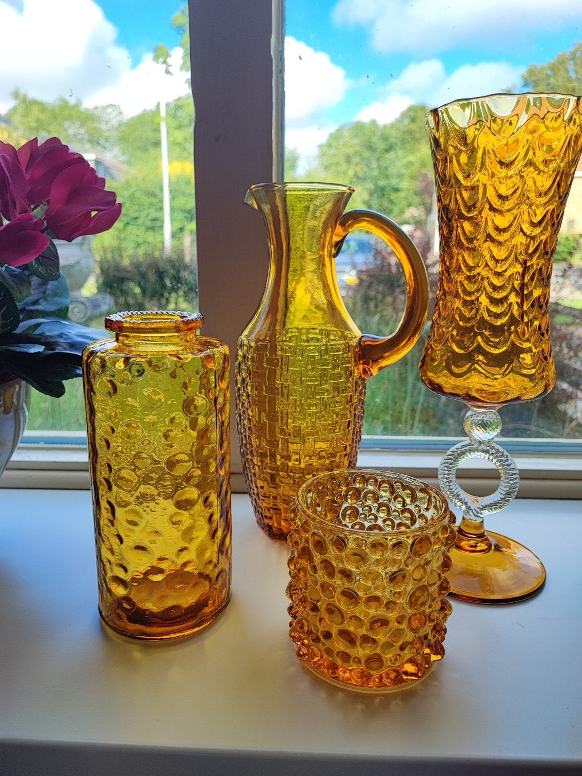 Prachtige Vintage Amber honing goud vintage glas vazen set, Handgemaakt, Ophalen of Verzenden, Goud, Glas