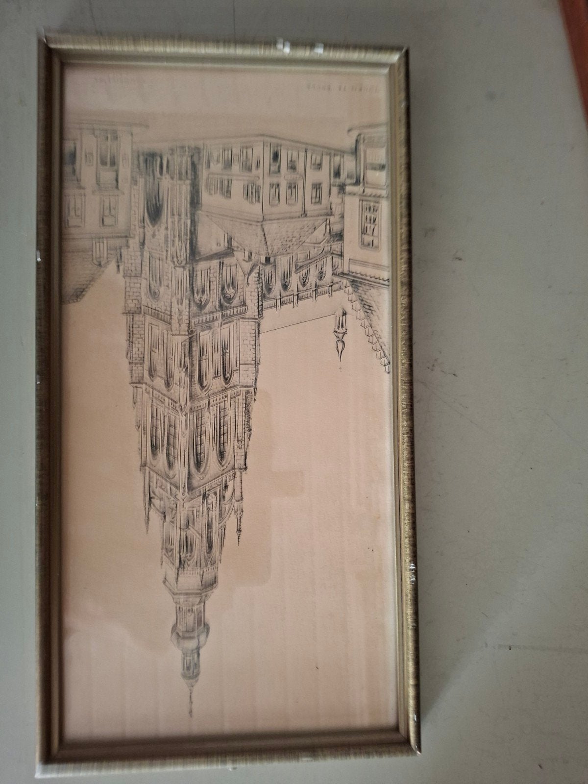 pentekening grote toren breda, Ophalen, Tekening, Pentekening, Achter glas