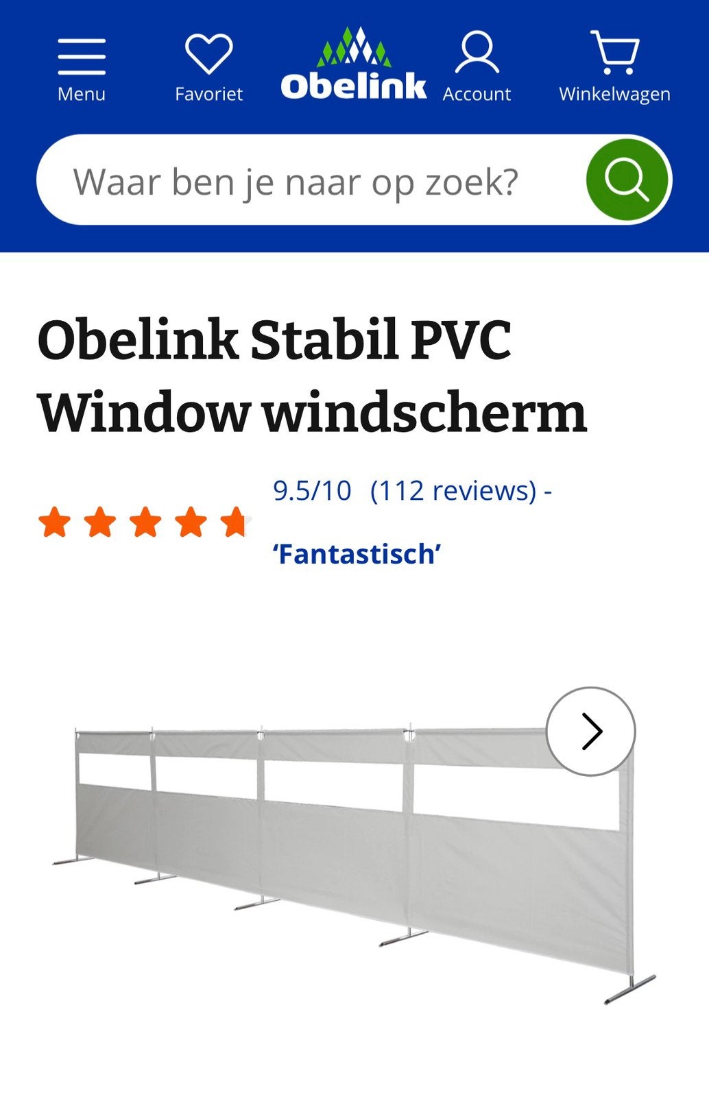 Obelink Stabil PVC Window windscherm 2 stuks, Caravans en Kamperen, Ophalen, Zo goed als nieuw